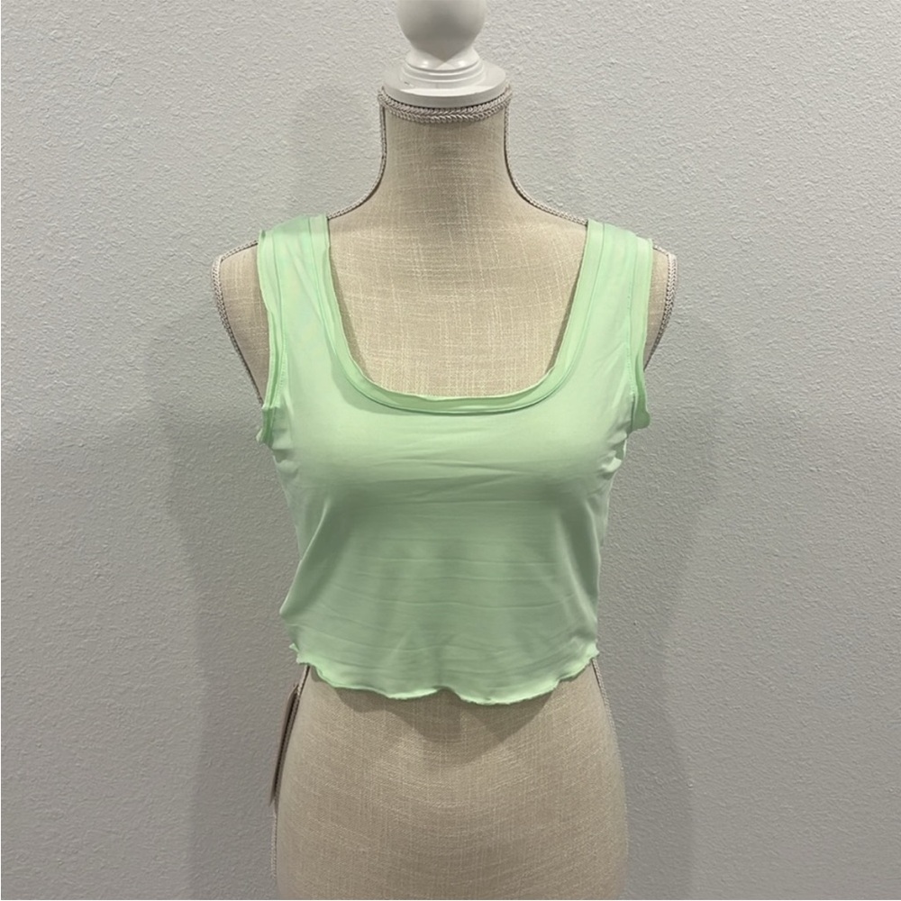 NWT Mint lime green raw edge crap tank top silky satin material
